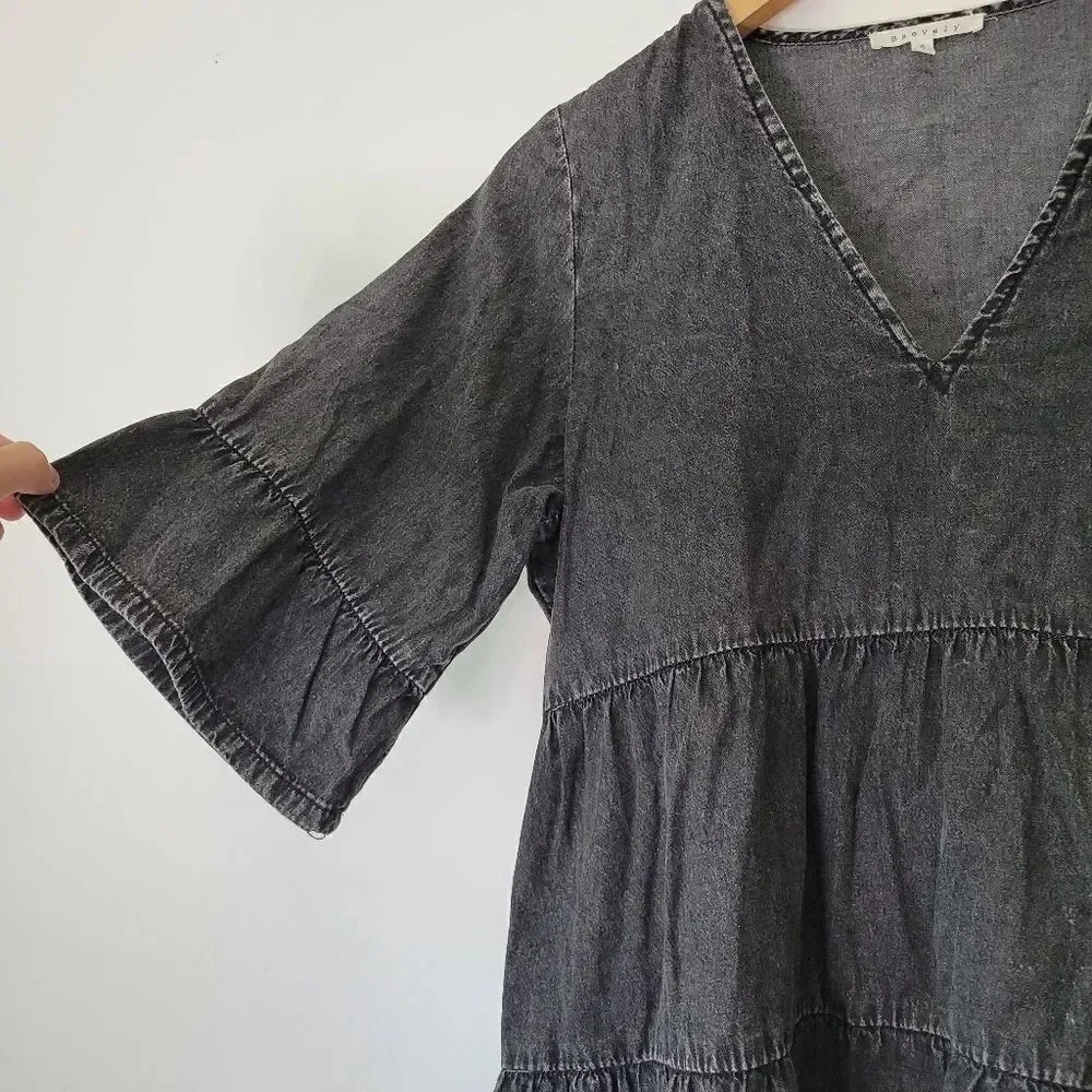 Baevely Gray Denim Tiered Dress S Mini NWT